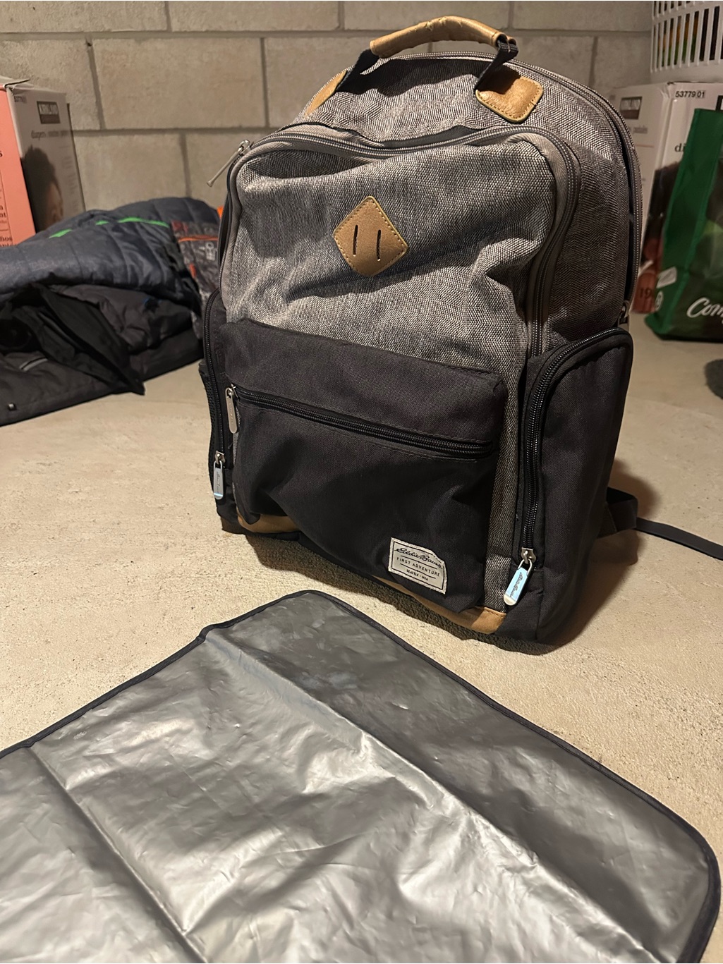 Eddie Bauer Diaper Bag Gray And Black With Tan Accents